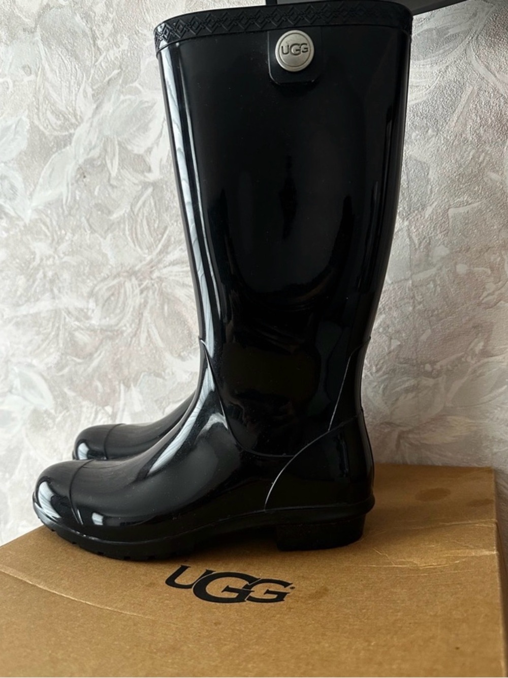 UGG Glossy Black Tall Rain Boots